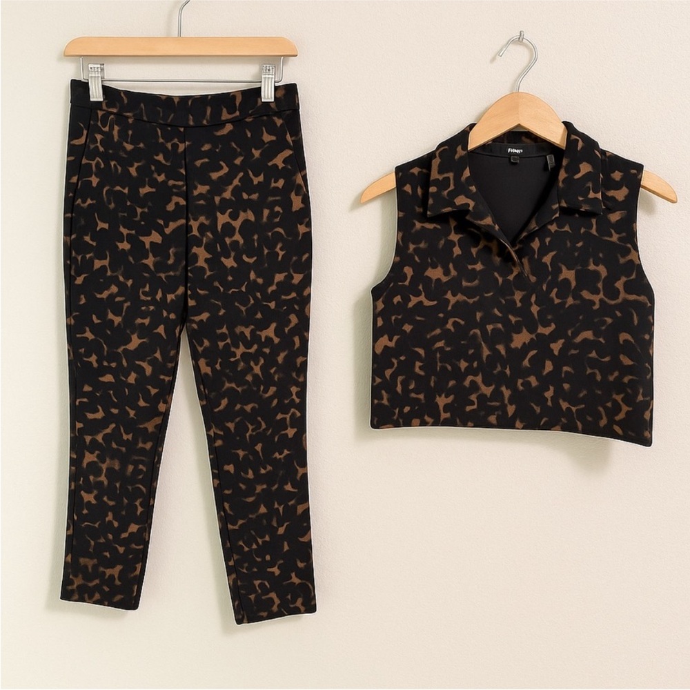 Theory Black and Brown Leopard Print Cropped Set